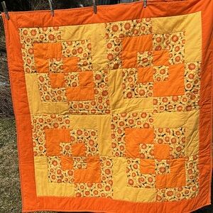LEAVING SALE! OOAK Handcraft Pieced Quilt Lap Blanket Throw Sunflowers Daisies